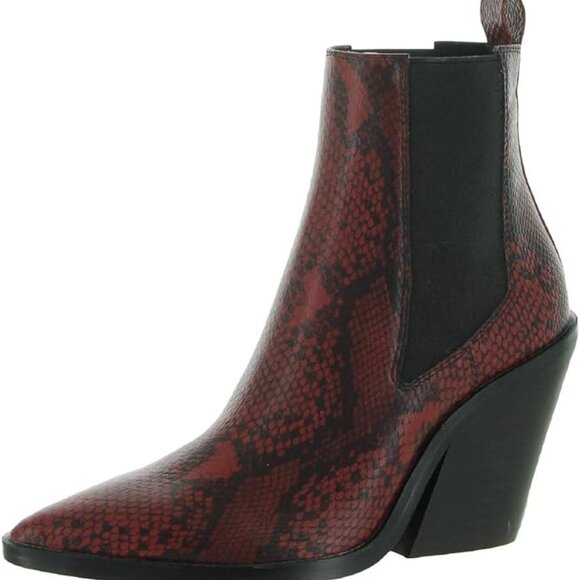 Steve Madden Boots Womens 9.5M Clarise Red Croc Ankle Pointed ShoeToe Chunky - Picture 1 of 10
